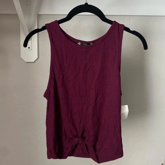 Tops - Ribbed Knot-Front Tank Top in Berry